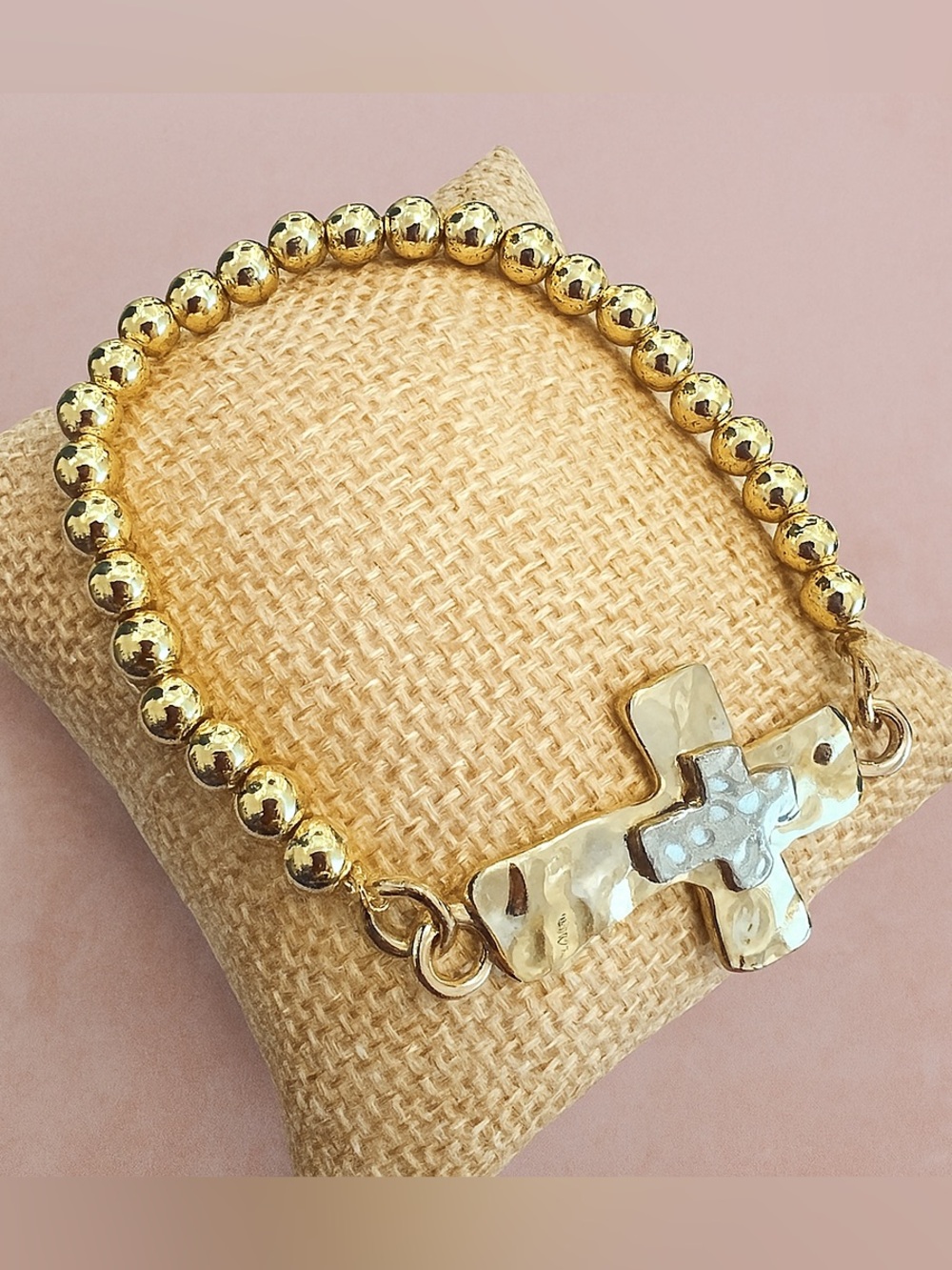 Mixed Metal  Cross Bead Bracelet – Women's Jewelry